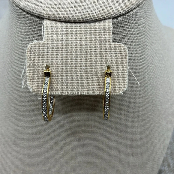 ✨ Vintage Thai .925 Sterling Silver Gold Overlay Hoop Earrings - Picture 5 of 15